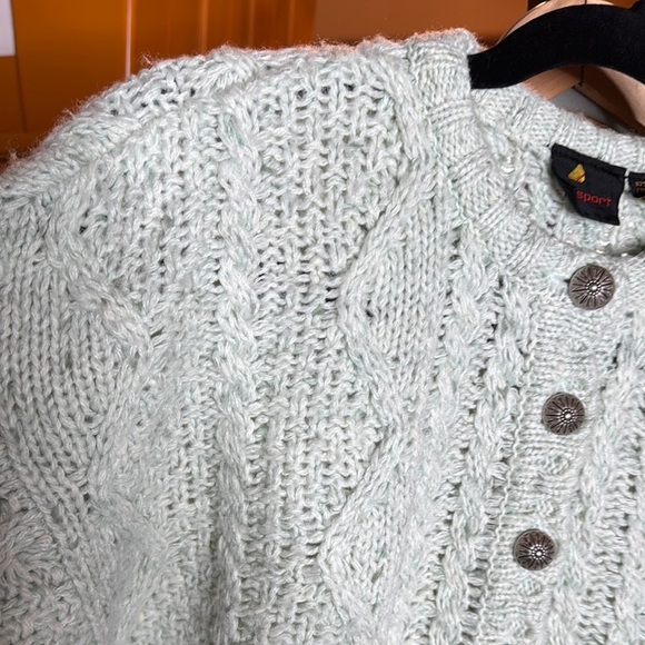 Vintage Liz Sport Cable Knit Button-Up Cropped Sweater Mint Green Size Small - Picture 6 of 10